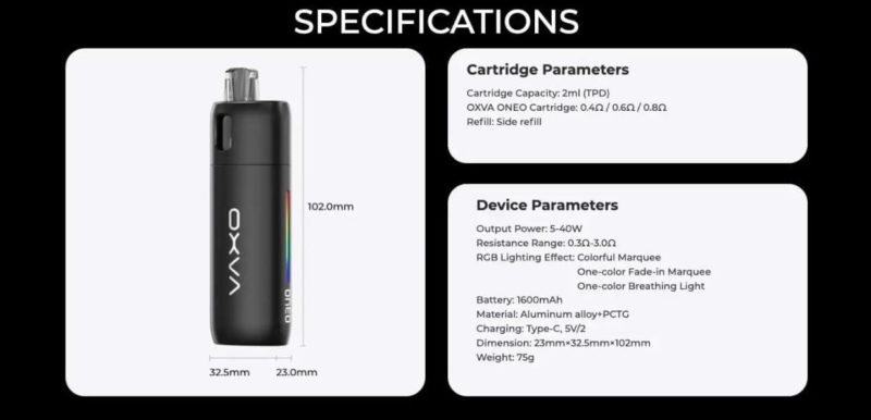 Oxva Oneo Pod Vape Kit - Specification2